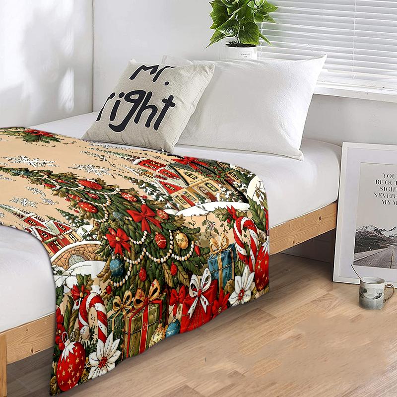 Christmas Village Festive Scene Tree Presents Blanket Sofa Blanket Home Decor Air Conditioning Blanket Sheet Bedroom