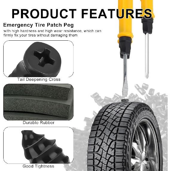 60 Pcs Screw in Tire Plugs, Self-Service Tire Repair Screw Kit | 2-in-1 Screwdriver & Needle Nose Pliers, Emergency Flat Tire Repair, Fast Repair of