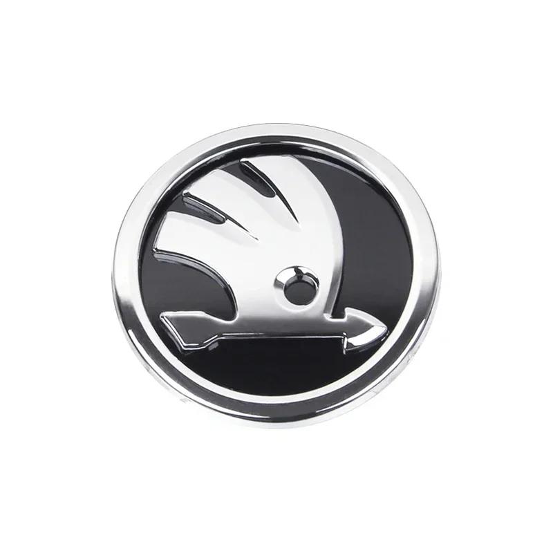 ZDVK6 2pcs 80mm/90mm 3D Car Emblem Badge Hood Front Rear Trunk Logo For Skoda Fabia 1 2 Octavia a7 RS Superb Rapid Yeti Karoq Vision