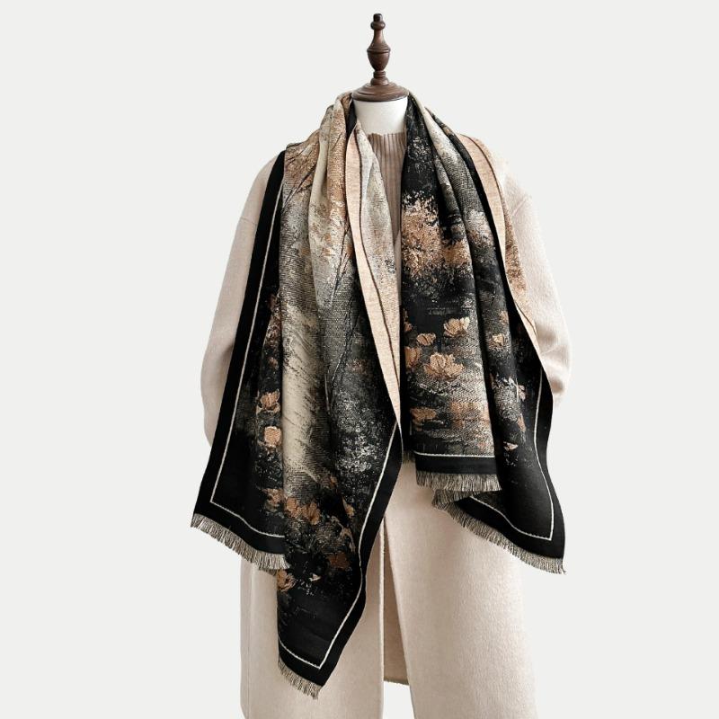 Women Vintage National Trend Oil Painting Pattern Versatile Warm Fashion Scarf