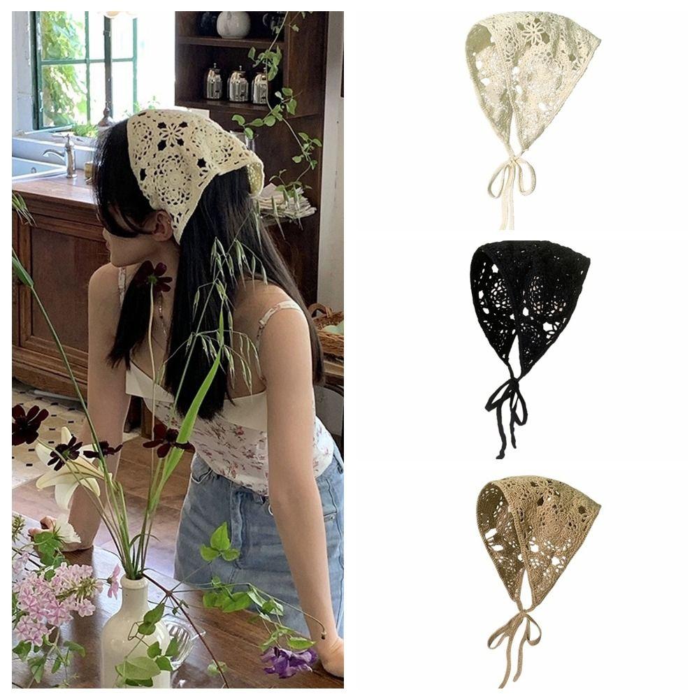 Crochet Floral Headband Ribbon Turban Triangular Scarf Fashion Bandana  Summer