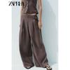 Zaprha 2025 Лето Новые Универсальные Плиссированные Дизайн Средняя Талия Эластичные Широкие Штаны Повседневные 8338504