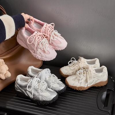 Модные осенние женские спортивные туфли повседневные кроссовки 2025 новая мода шнуровка беговые походные туфли женщина жемчужные дышащие zapatos mujer