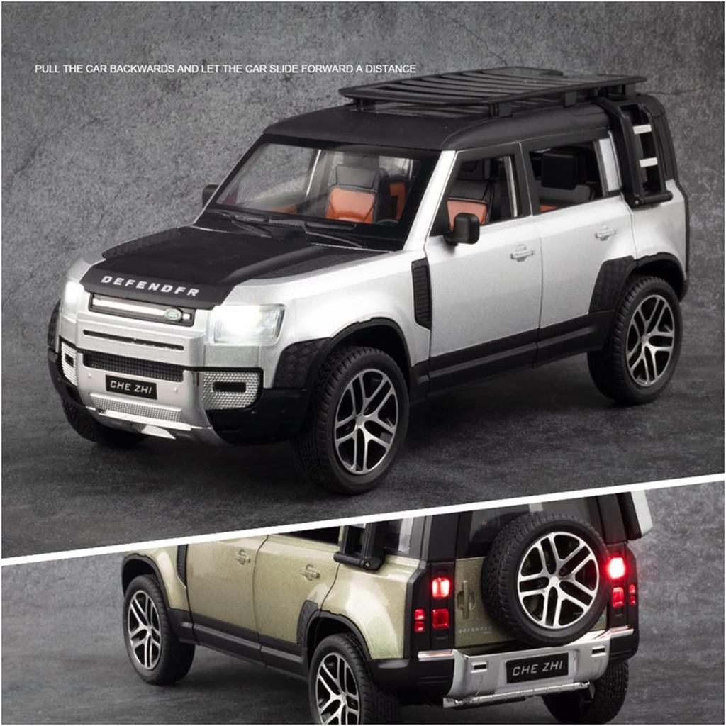 Масштаб 1/24 Land Rover Defender SUV, металлический литой под давлением игрушечный автомобиль из сплава, модель автомобиля со звуком и светом для мальчиков, детей, подарок, транспортные средства, коллекция хобби
