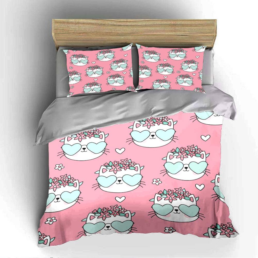 "Pink Cute Cat Floral Bedding" Bedding Duvet Cover Set Duvet Cover Pillowcases (1 * Duvet Cover 2 * Pillowcases, without duvet insert)