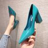 New Style Women Shoes Patent Leather Slip-On Chunky Heels High Heels Women Temperament Pointed Toe Shallow Sexy Wedding Heels