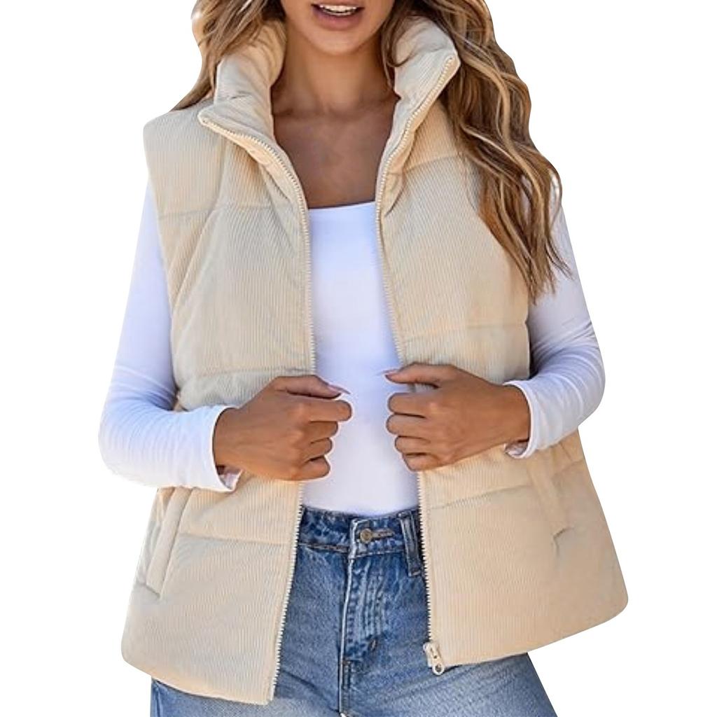 Женская модная повседневная куртка-жилет без рукавов на молнии с однотонным утолщенным узором