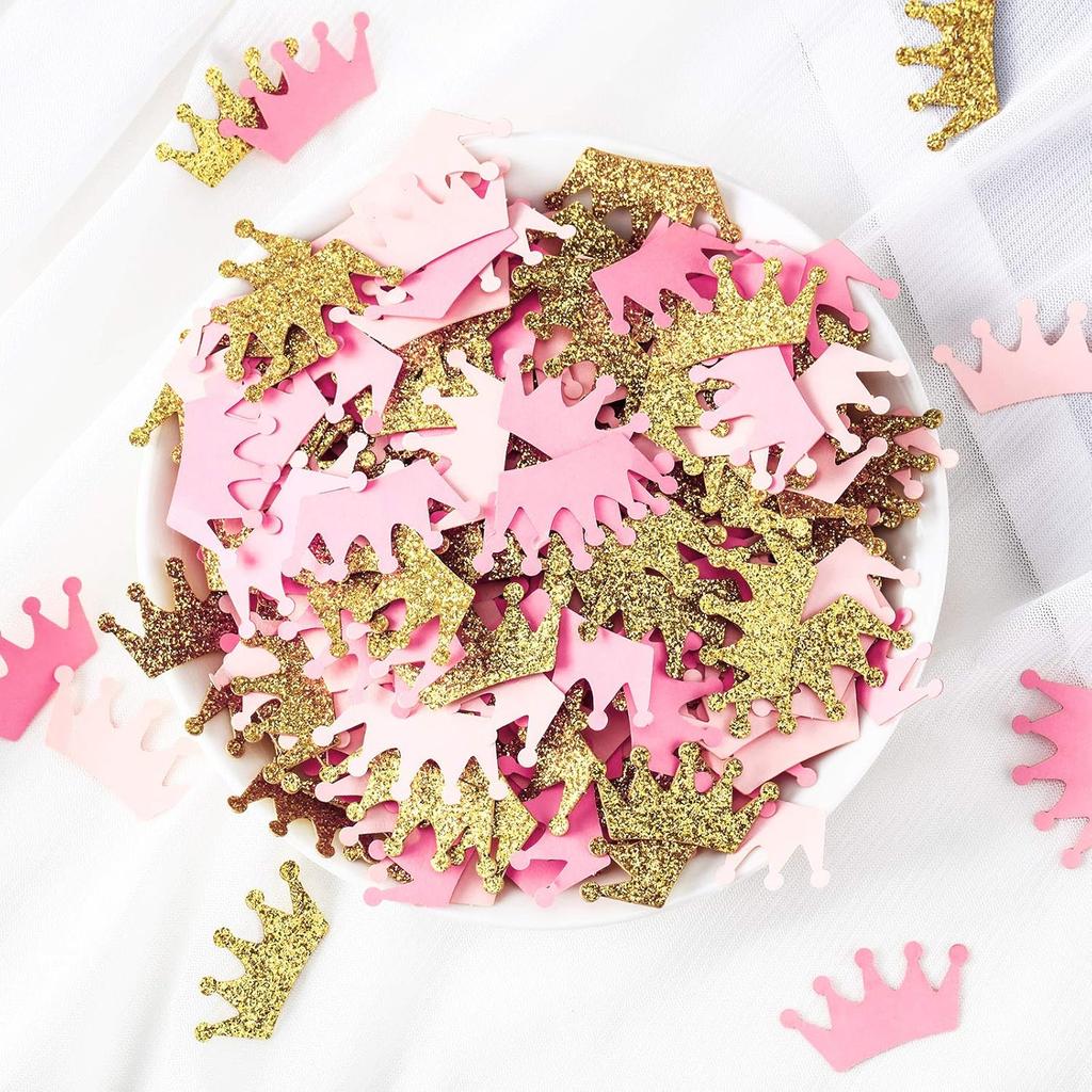 Sumind 300 Pcs Crown Confetti Gender Reveal Confetti Pink Gold Glittery Princess Prince King Crown Cutouts for Princess Party Decorations Baby Shower