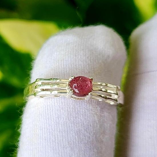 Кольцо из стерлингового серебра 925 пробы с натуральным розовым турмалином, 7 шт., A36