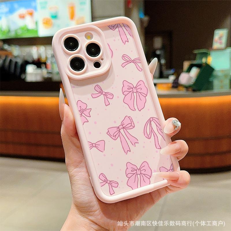 Розовый бантик-сердечко для iPhone 11/12/13 Apple 14/15/16 Pro Max милый чехол для телефона