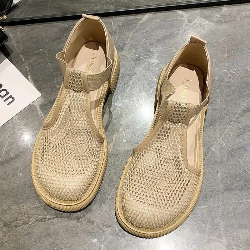 Mesh Hollows Sandals Female 2025 New Summer Breathable Thick Bottom Casual Shoes Non-slip Comfortable Roman Sandals Chaussure