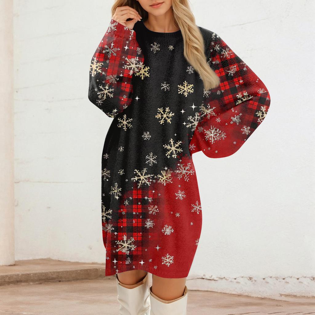 Women's Round Neck Casual Long Sleeve Plush Dresses