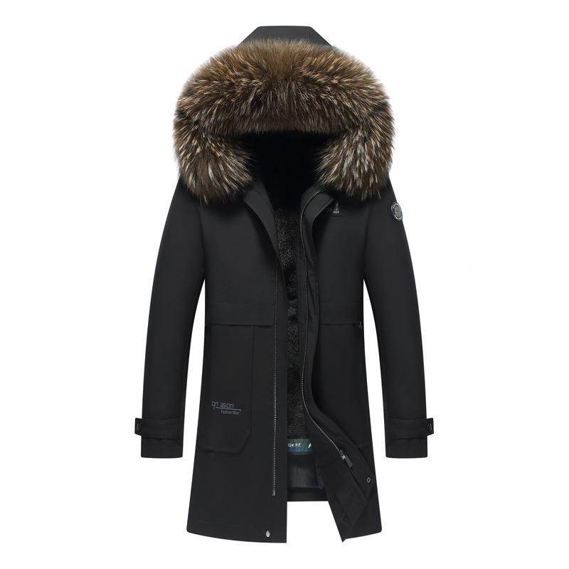Мужская парка из меха кролика выдры с внутренней частью из искусственной кожи, утолщенное теплое меховое пальто, модное пальто