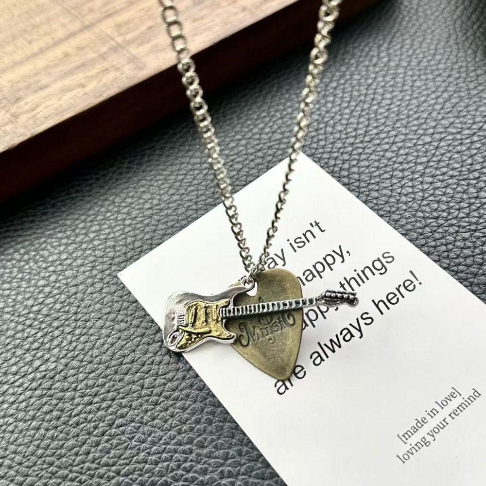 Chain Choker Punk Rock Pendant Sweater Chain Music Guitar Necklace Men and Women