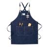 Фартук с карманом, съемные лямки, водонепроницаемый, из хлопкового холста, удобный, передник для ресторана, темно-синий