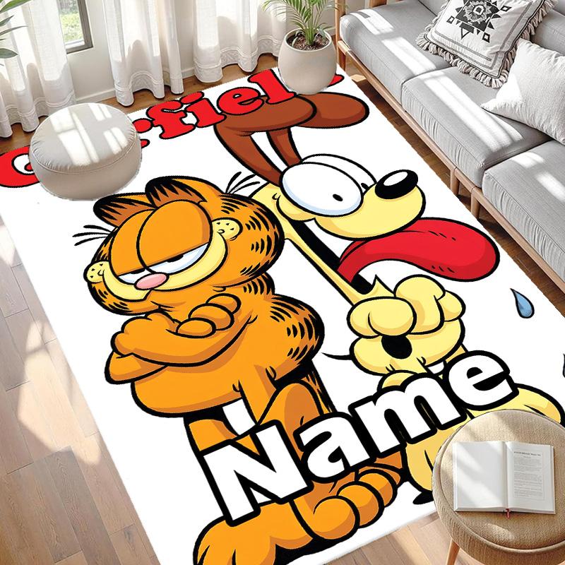 Custom Name Personalized Garfield Print Carpet, Versatile Home Decor Rug, for Playroom, Apartment, Balcony, Entryway, Hallway Gift