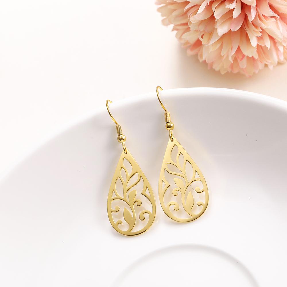 Vintage Hollow Women‘s Flower Earrings Jewelry Stainless Steel Water Drop Shape Geometric Earring