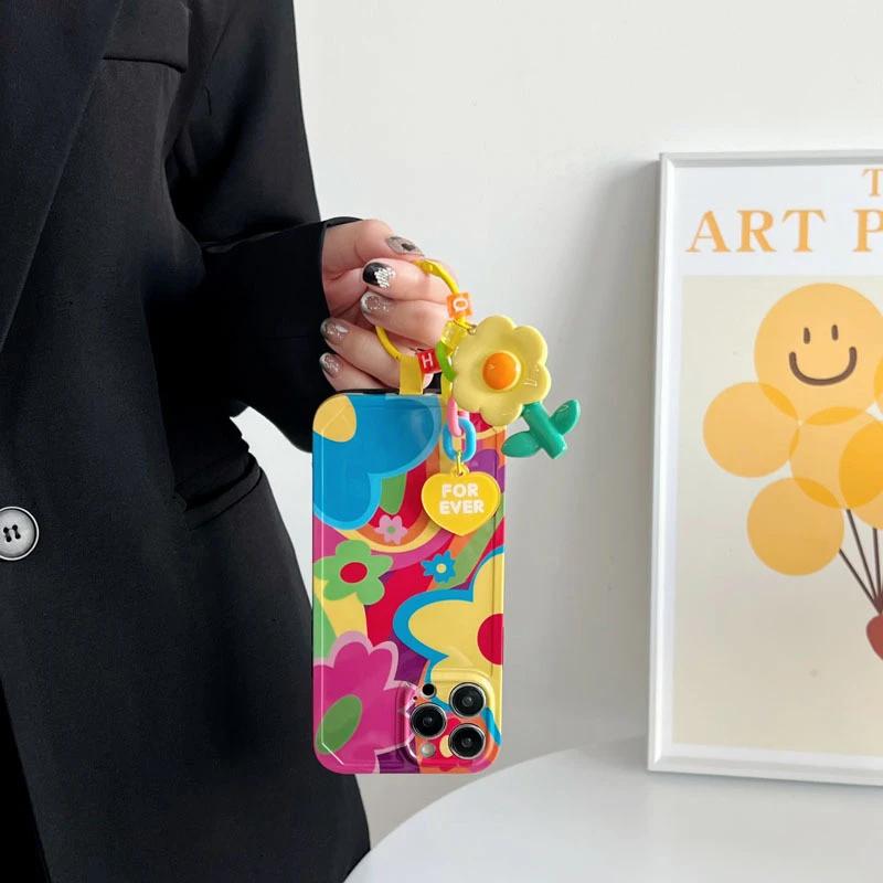 Милый мягкий силиконовый чехол с цветком тюльпана и ремешком для iPhone 14 15 13 12 11 Pro Max Plus 15Pro IPone 15Promax I15 женский чехол для девочек