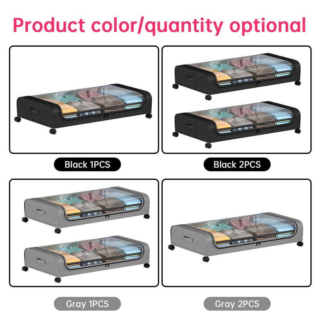 2 шт. Контейнер для хранения под кроватью с крышками и колесами, многофункциональный для хранения одежды в общежитии