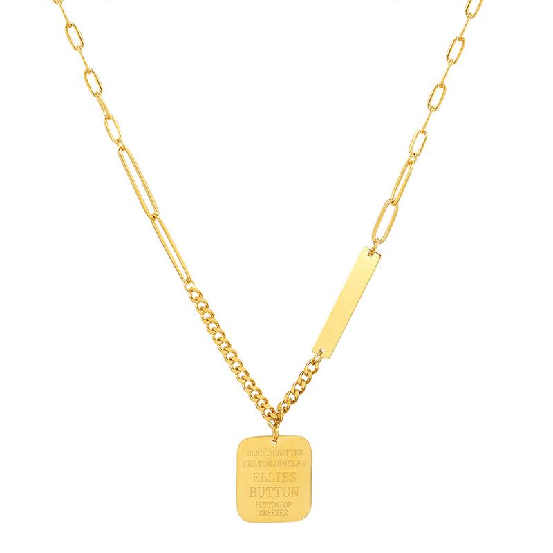 Personalized Trendy Square Brand English Letter Pendant Collarbone Chain, The Same Fashionable Necklace