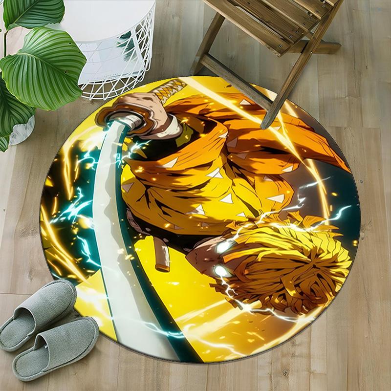 1pc Agatsuma Zenitsu Carpet, Round Rug, Comfortable, Suitable for Entryways, Living Rooms, Office, And Bedrooms, Christmas Decoration