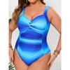 2025 Blue Gradient Plus Size Swimwear Women Strapped Push Up Large One Piece Swimsuit Summer Beach Chubby Bathing Suit