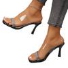 Summer Rhinestone Transparent Sandals Feminine One-line Straps with Thick Heels High Heels for Outer Wear Sandals and Slippers