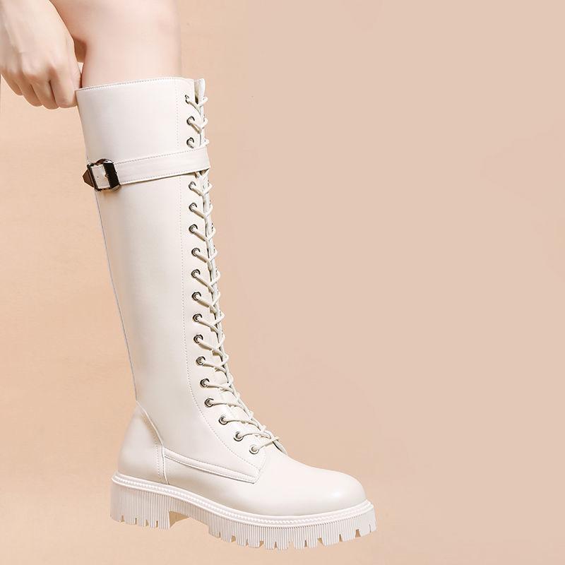 Women's Boots Biker Long Footwear Middle Heel Shoes For Woman New Rock Winter Knee High Shaft In Stylish Promotion Boot Pu