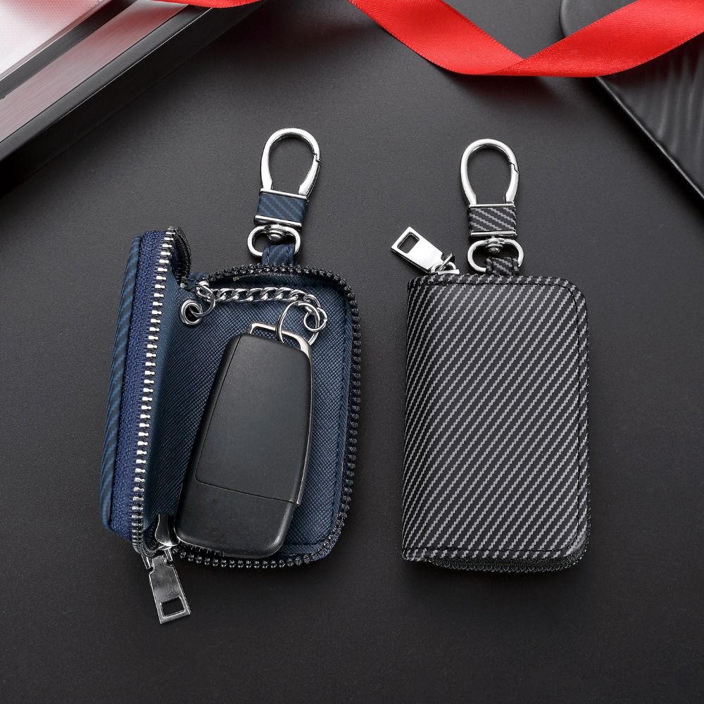 Twill PU Leather Mini Car Key Bag With Keyring Zipper Key Case Fashion Car Key Cover Men