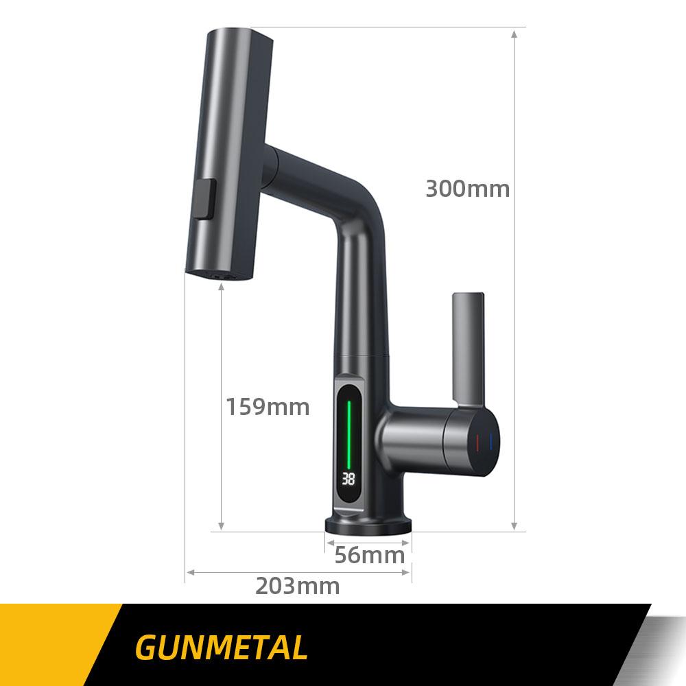 Цифровой дисплей кран матовый золотой кран для раковины горячий и холодный выдвижной смеситель водопад вода 3-ходовой кран для мойки монтируется на бортике