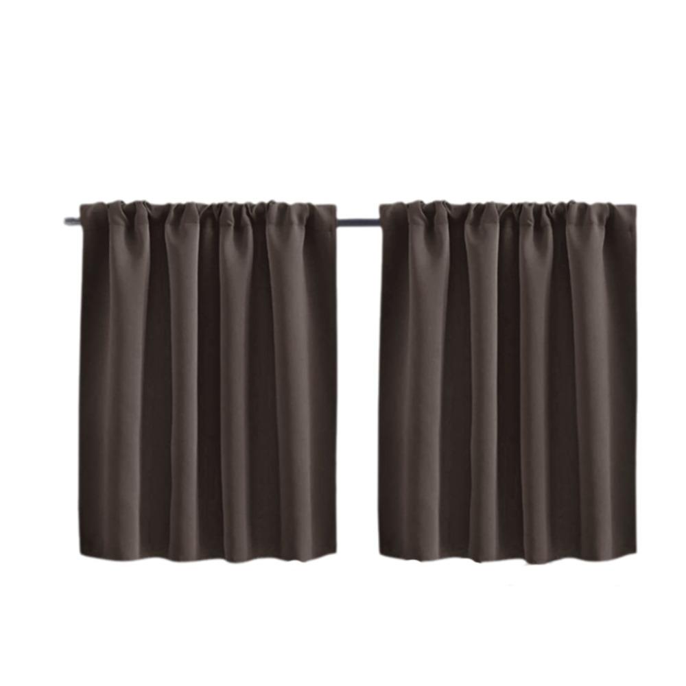 2PCS Solid Color Kitchen Short Curtain Through-rod Design Cabinet Curtain Living Room