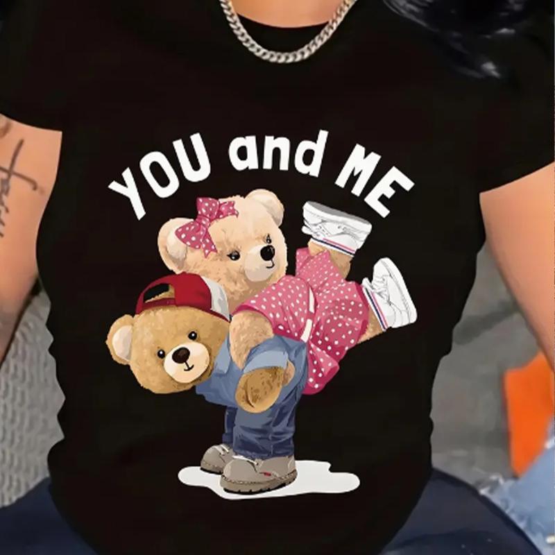 Модная женская футболка с милым принтом скелета маленького медведя, забавная повседневная футболка с круглым вырезом и короткими рукавами, летняя женская футболка