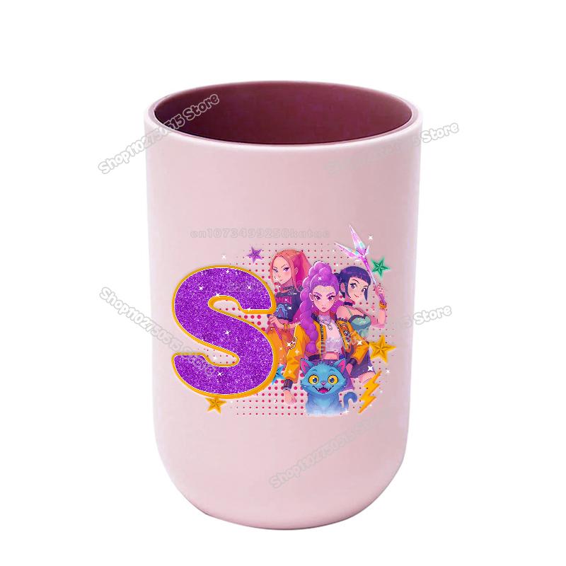 KPop Demon Hunters Letter A-Z Kids Toothbrush Cup Rumi Mira Zoey Girl Washing Mouth Mugs Water Cup Bathroom Toothbrush Holder