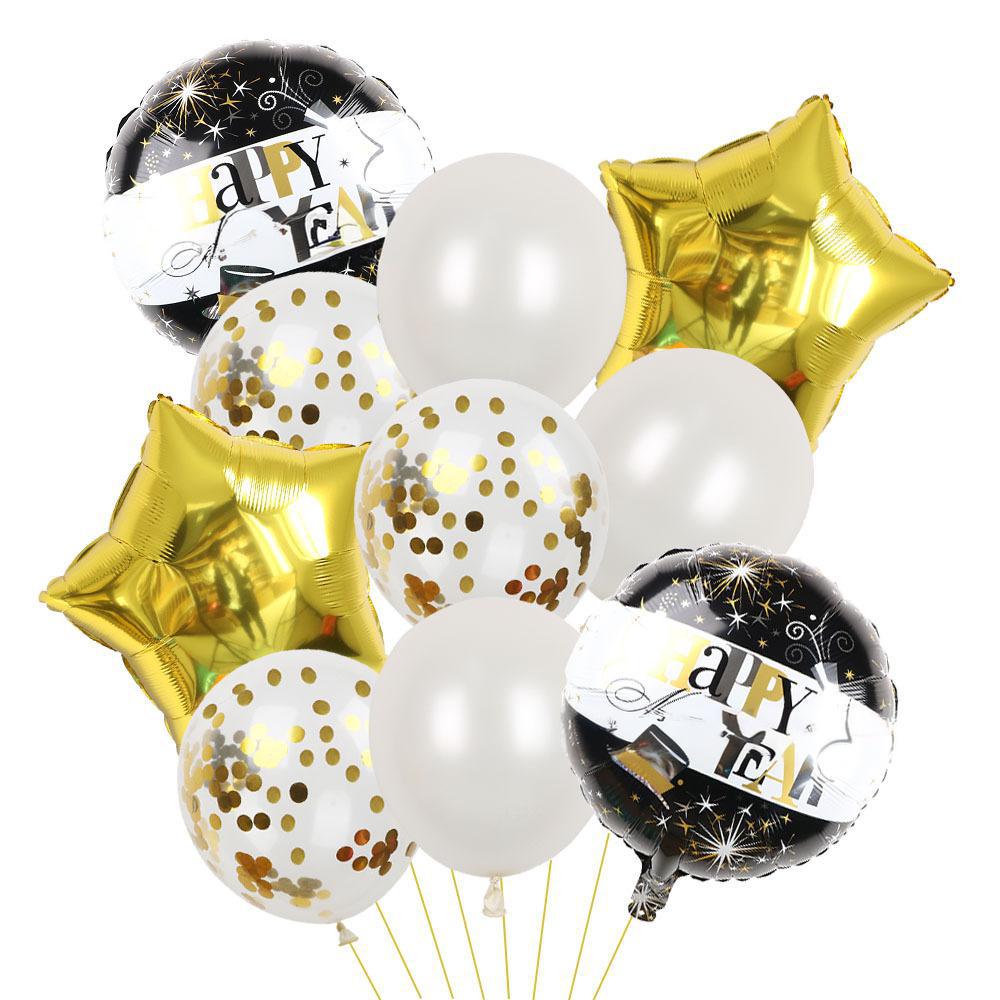 Набор из 10 штук в новогодней тематике С Новым годом Розовое золото Алюминиевая пленка Латексная пентаграмма Комбинация шаров