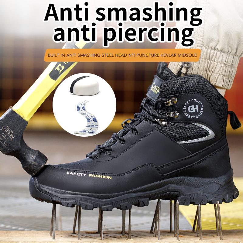 Mens Safety Shoes With Steel Toe Waterproof Boots Puncture Proof Anti-smash Mens Outdoor Work Sneakers Construction Work Shoes
