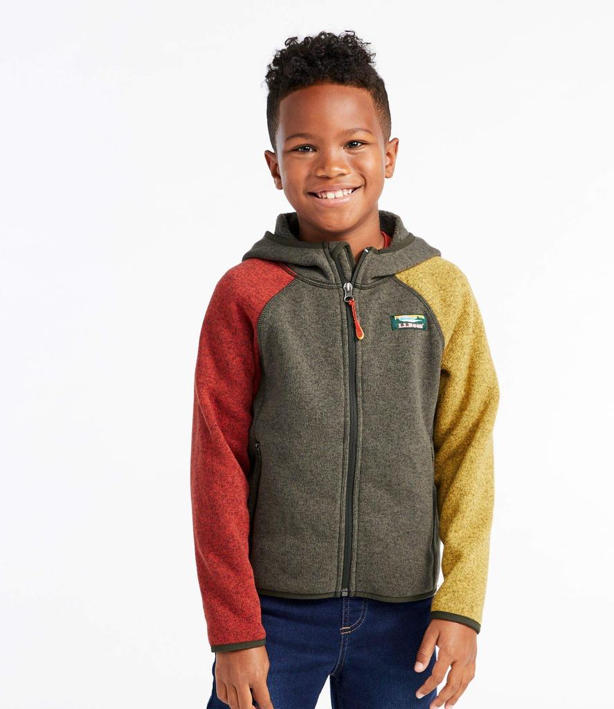 Hooded Fleece Color Big Size Bright 1000058063 L.L.Bean Kids' Sweater, Block, Kids, L, Navy/Cayenne Multicolor,