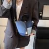Niche Design New Korean Version Splicing Contrasting Color Shoulder Messenger Denim Bag Versatile Casual Vegetable Basket Bucket Bag