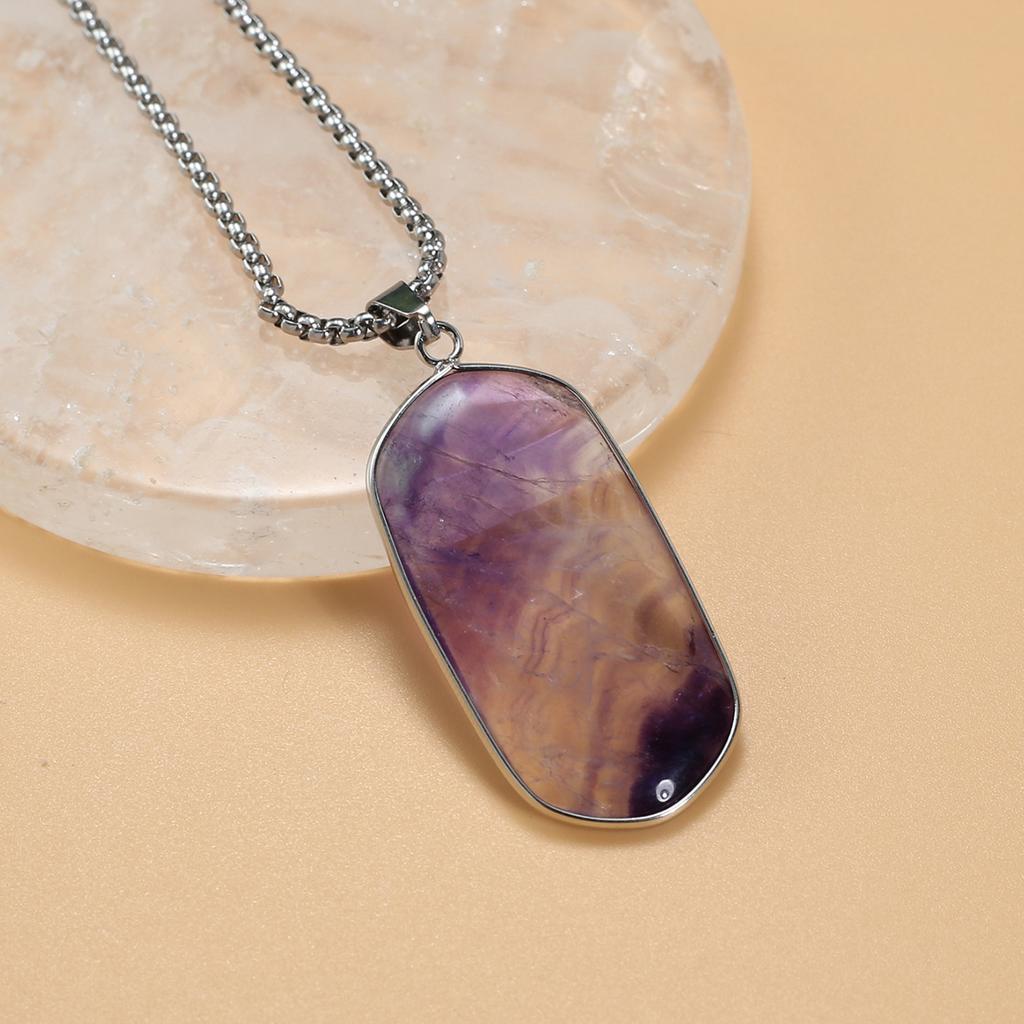 Женское ожерелье из натурального камня, розовый кварц/аметист/флюорит, кулон, ожерелье для подарка на день рождения, цепочки 60 см