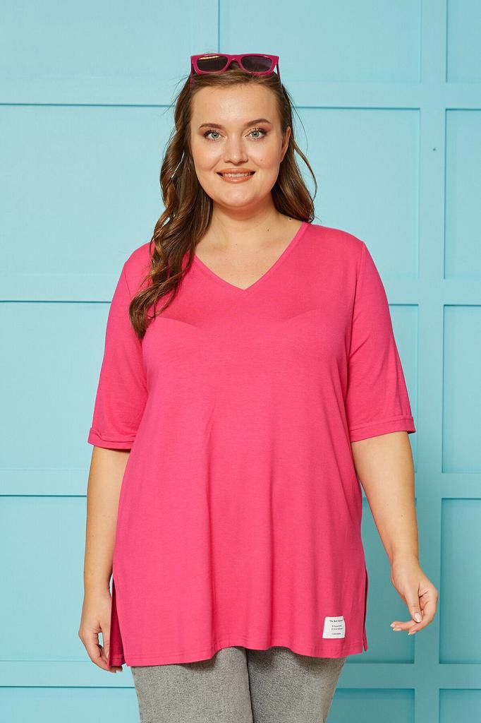 Женская стильная футболка большого размера, свободная базовая футболка с v-образным вырезом