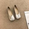Fashion Hot Selling 2025 Silver Mary Jane Flat Shoes Women's Spring New Sle Hollow Out Design Ultrafine Fiber Lined Round Toe Flats