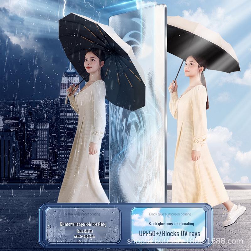 Полностью автоматический зонт с 24 спицами, очень большой, с защитой от УФ-лучей, для женщин – компактный, усиленный, солнцезащитный козырек от солнца и дождя.