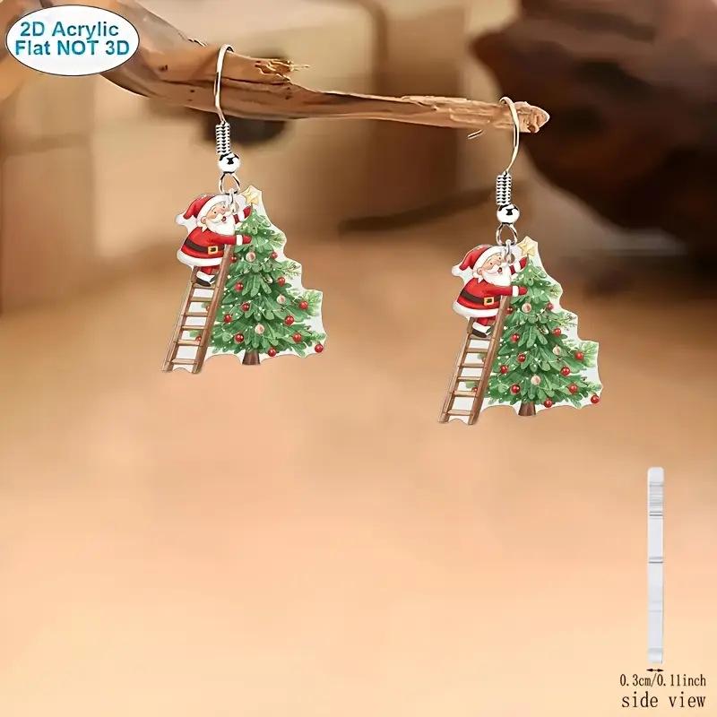 Cross-border new Christmas tree earrings flat acrylic Christmas gifts fashionable European and American Santa earrings