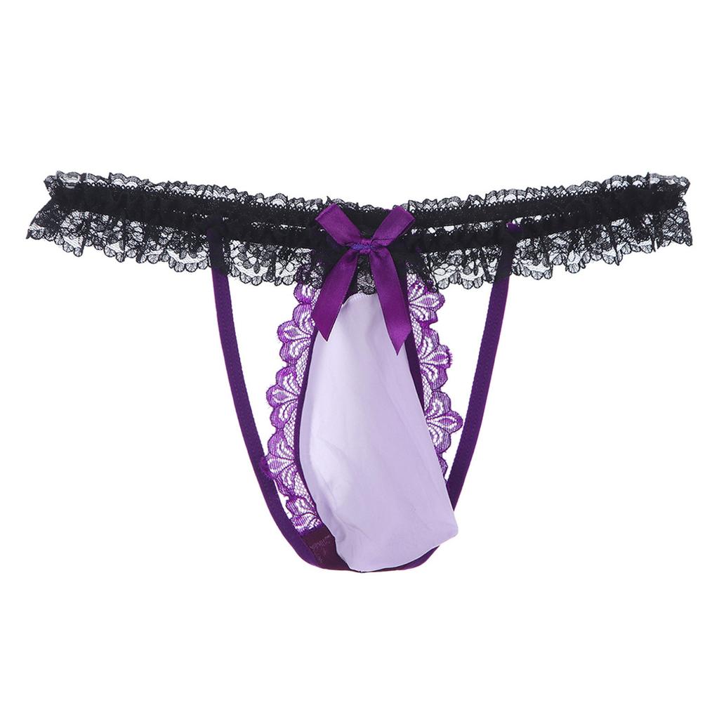 Мужские кружевные стринги с цветочным принтом, нижнее белье Sissy, сексуальная сумка с бантом, стринги, бикини, ночное белье Sissy