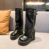 Winter Women Biker Boots Fashion Belt Buckle Ladies Elegant Platform Long Pipe Booties Casual Women's Knee High Booties