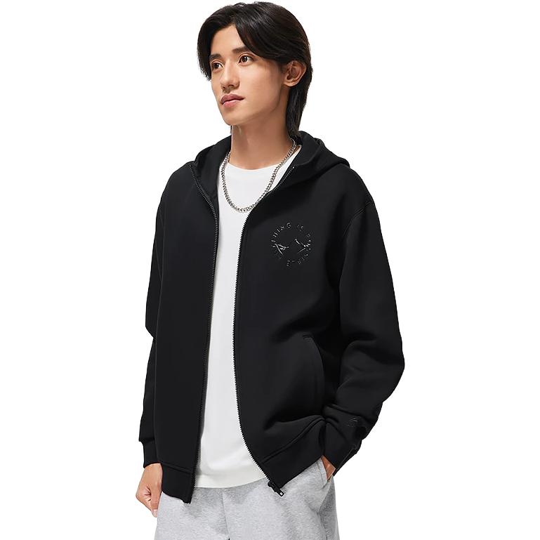 Li Ning Sports Trend Series однотонная свободная толстовка с капюшоном унисекс толстовки черного цвета AWDT755-2