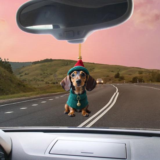 1/7 шт. Рождественское акриловое украшение для подвешивания в виде таксы, для зеркала заднего вида автомобиля, для рождественской елки, 2D плоский, собака в шляпе Санты, подвесное украшение, праздничный кулон для вечеринки