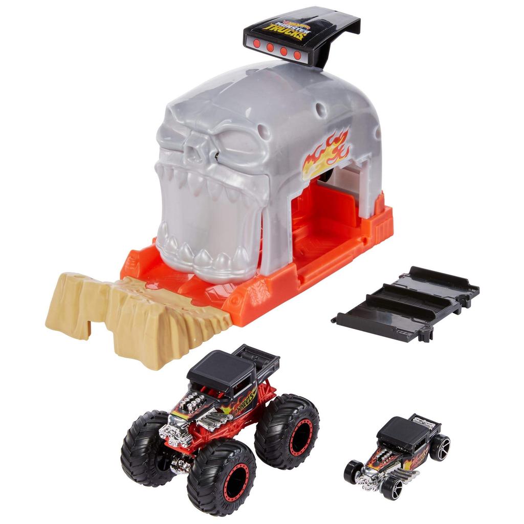 Игровые наборы Hot Wheels Monster Truck Launcher с грузовиком Team Shark Wreak Monster Truck и автомобилем Bone Shaker 164,