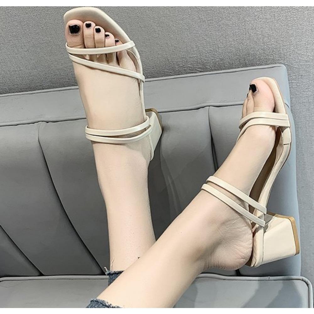 Мода 2025 Лето Женские Сандалии Повседневные Женские Шлепанцы Модная Сексуальная Женская Обувь Квадратный Каблук Открытый Носок Сандалии с Ремешком на Щиколотке Sandalias