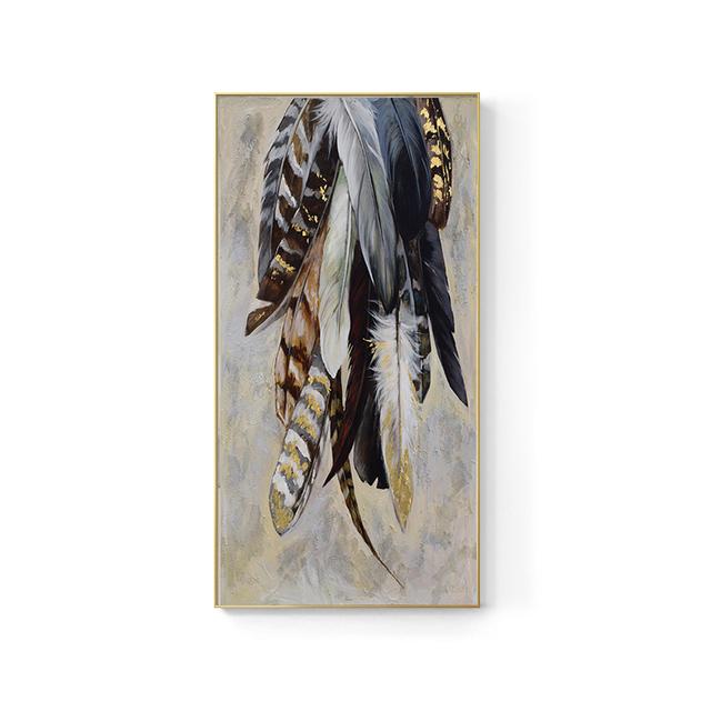 Abstract Golden Feathers Oil Painting Printed On Canvas Posters and Prints for Living Room Porch Home Decoration Cuadros