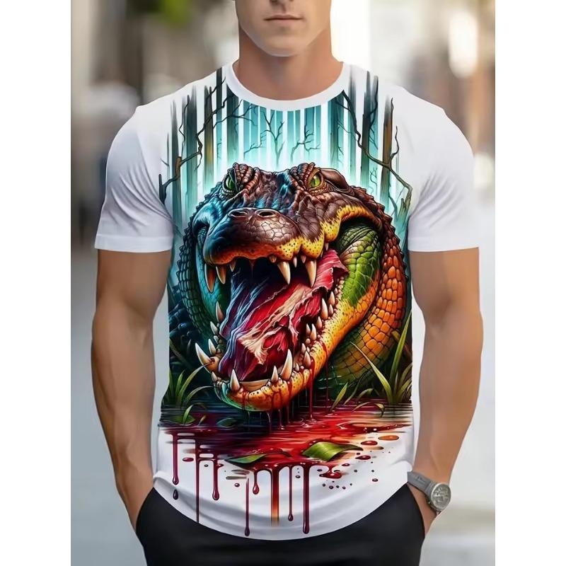 Футболки с 3D-принтом и рисунком змеи, мужские летние футболки с коротким рукавом и круглым вырезом, повседневные футболки, мужские футболки в стиле хип-хоп, уличная одежда